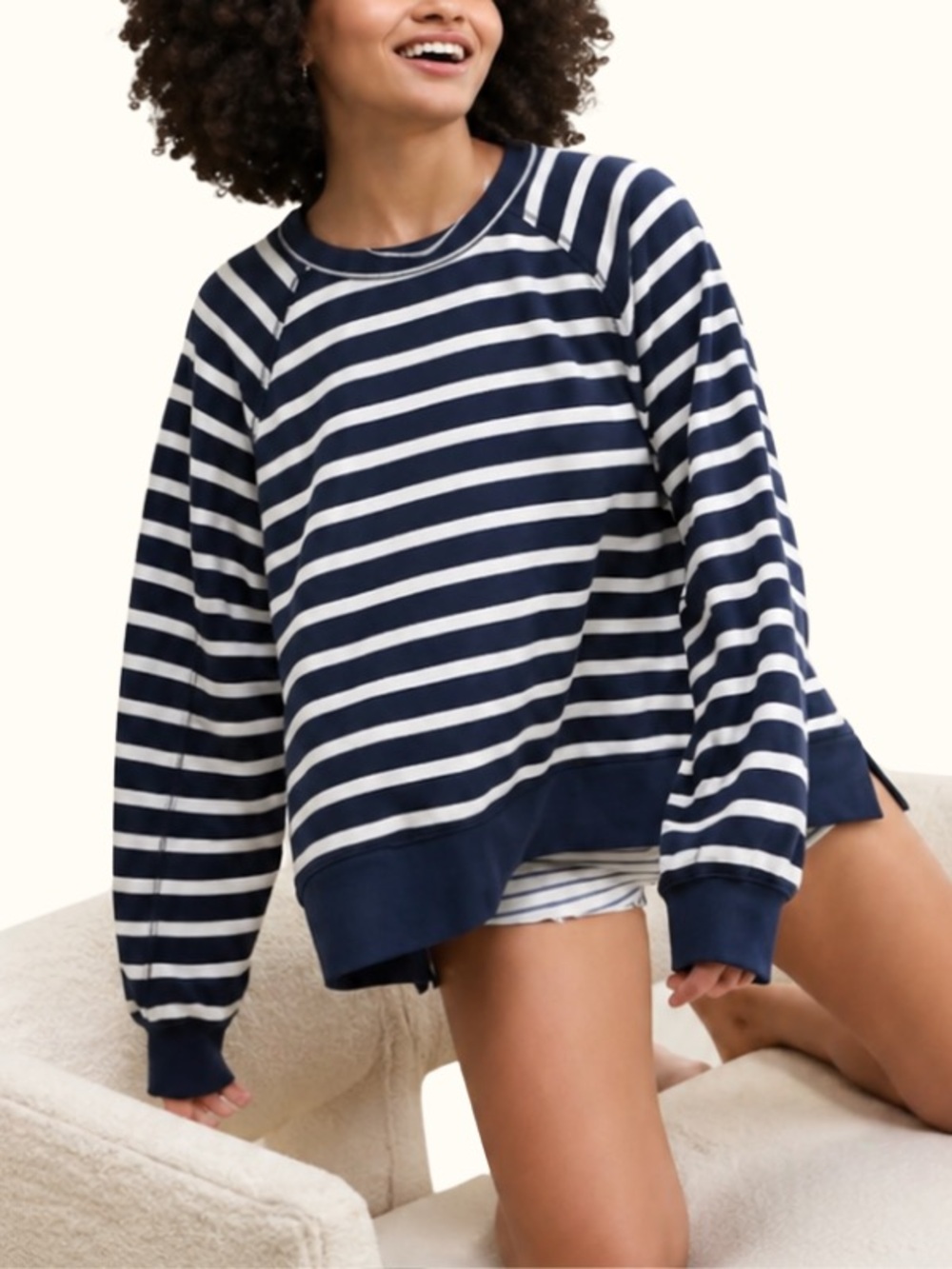 Aerie East West Striped Crew Sweatshirt